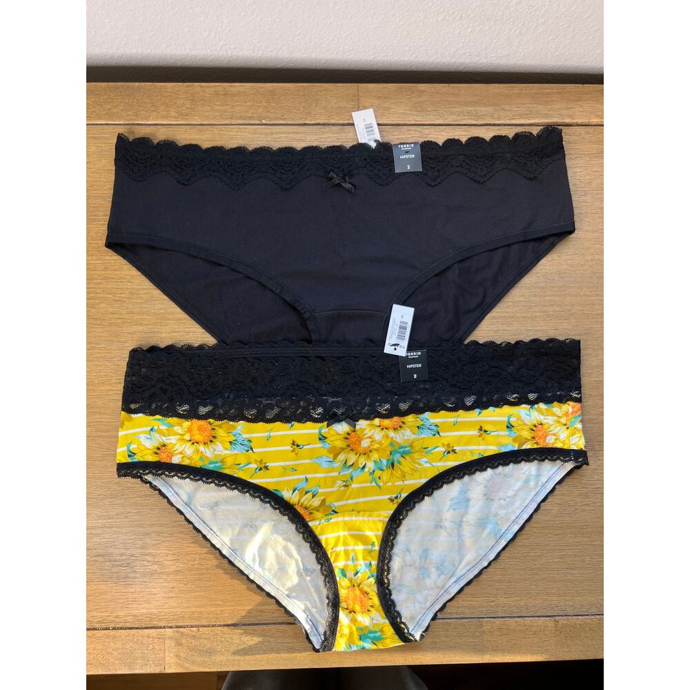 Torrid Hipster Panties Cotton Lace Trim Lot NEW Black/Yellow ~ Size 2 (18/20)